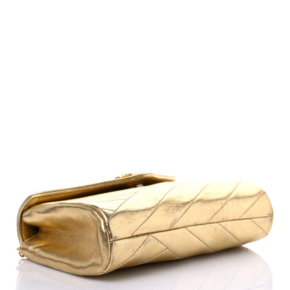 Chanel Metallic Lambskin Crystal Chevron Chain Clutch Gold 4 of 12
