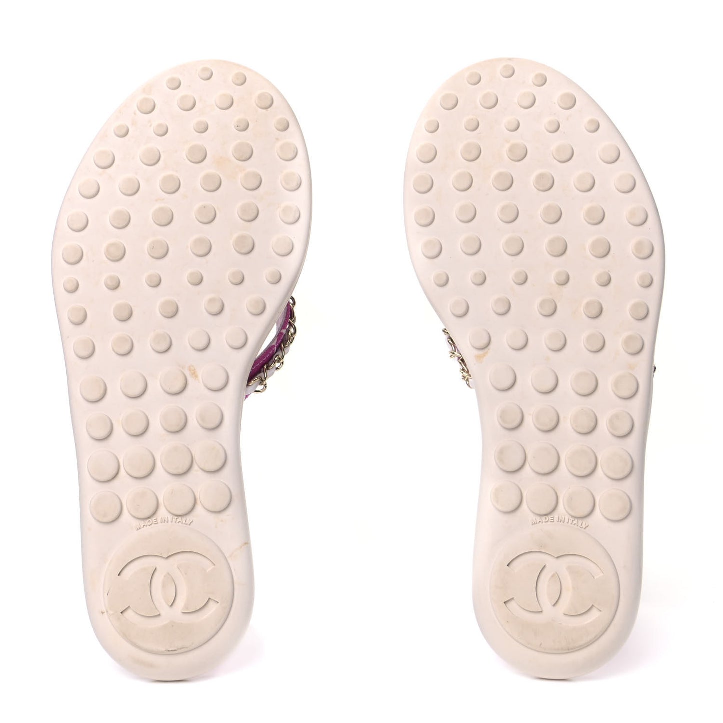 Cotton Lambskin CC Chain Thong Sandals 36 Pink Ecru
