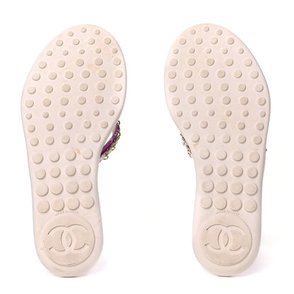 Chanel Cotton Lambskin CC Chain Thong Sandals 36 Pink Ecru 6 of 9