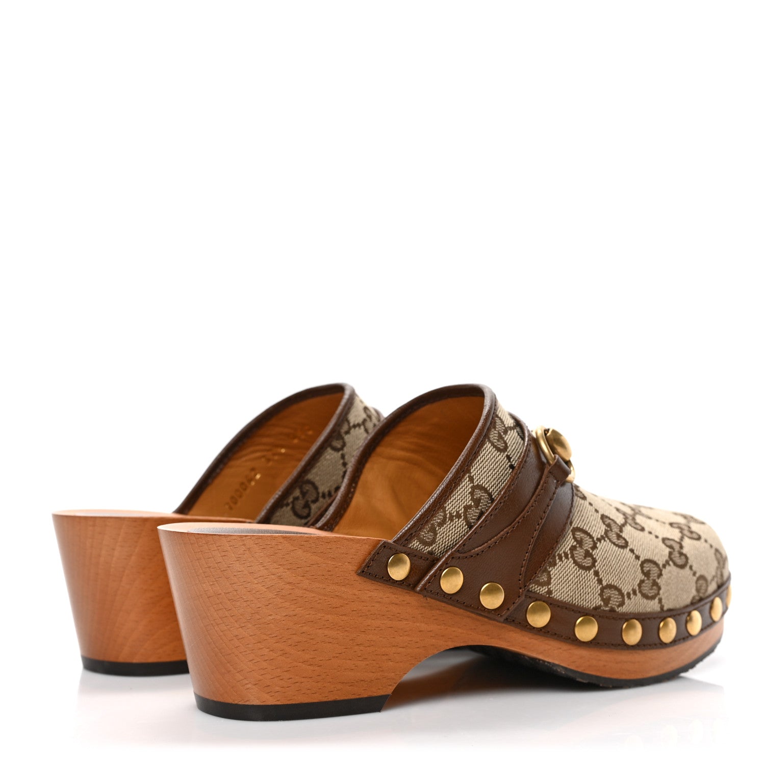 Gucci Monogram Goatskin Horsebit Clog Mules 37.5 Beige Ebony Brown Sugar 4 of 8
