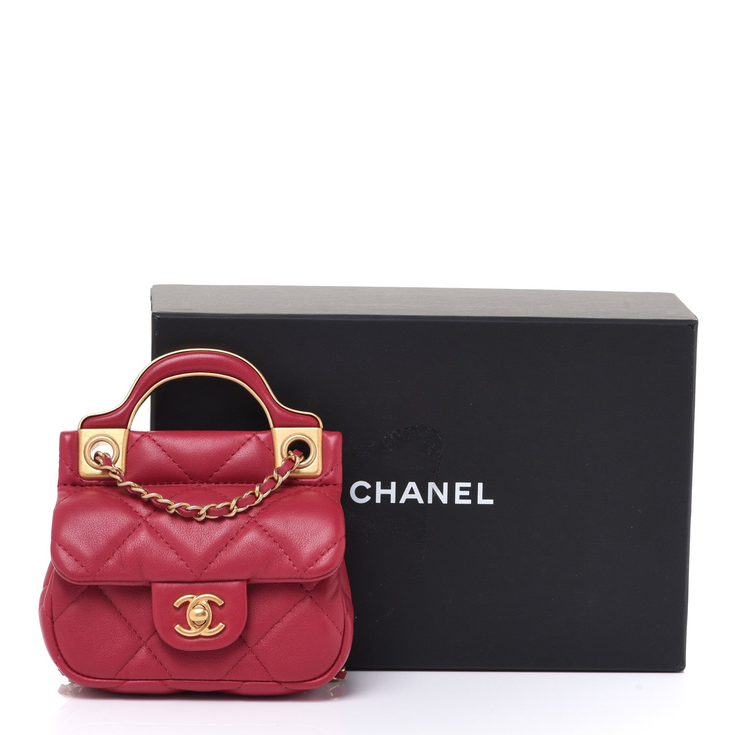 Chanel Calfskin Quilted Lady Handle Flap Card Holder With Chain Dark Pink 9 of 9