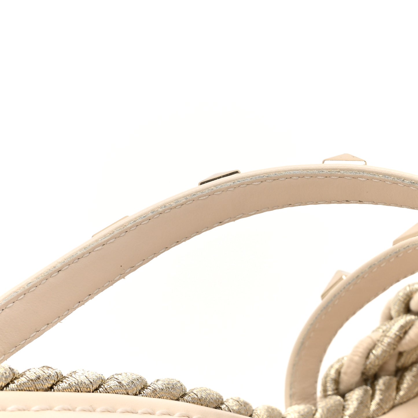 Metallic Nappa Rockstud Espadrille Wedge 25/90mm Slide Sandals 39 Silver Beige