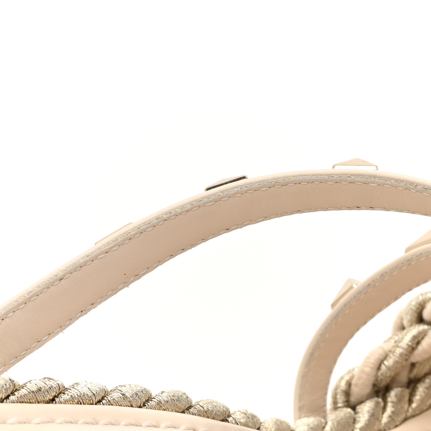 Valentino Garavani Metallic Nappa Rockstud Espadrille Wedge 25/90mm Slide Sandals 39 Silver Beige 9 of 9