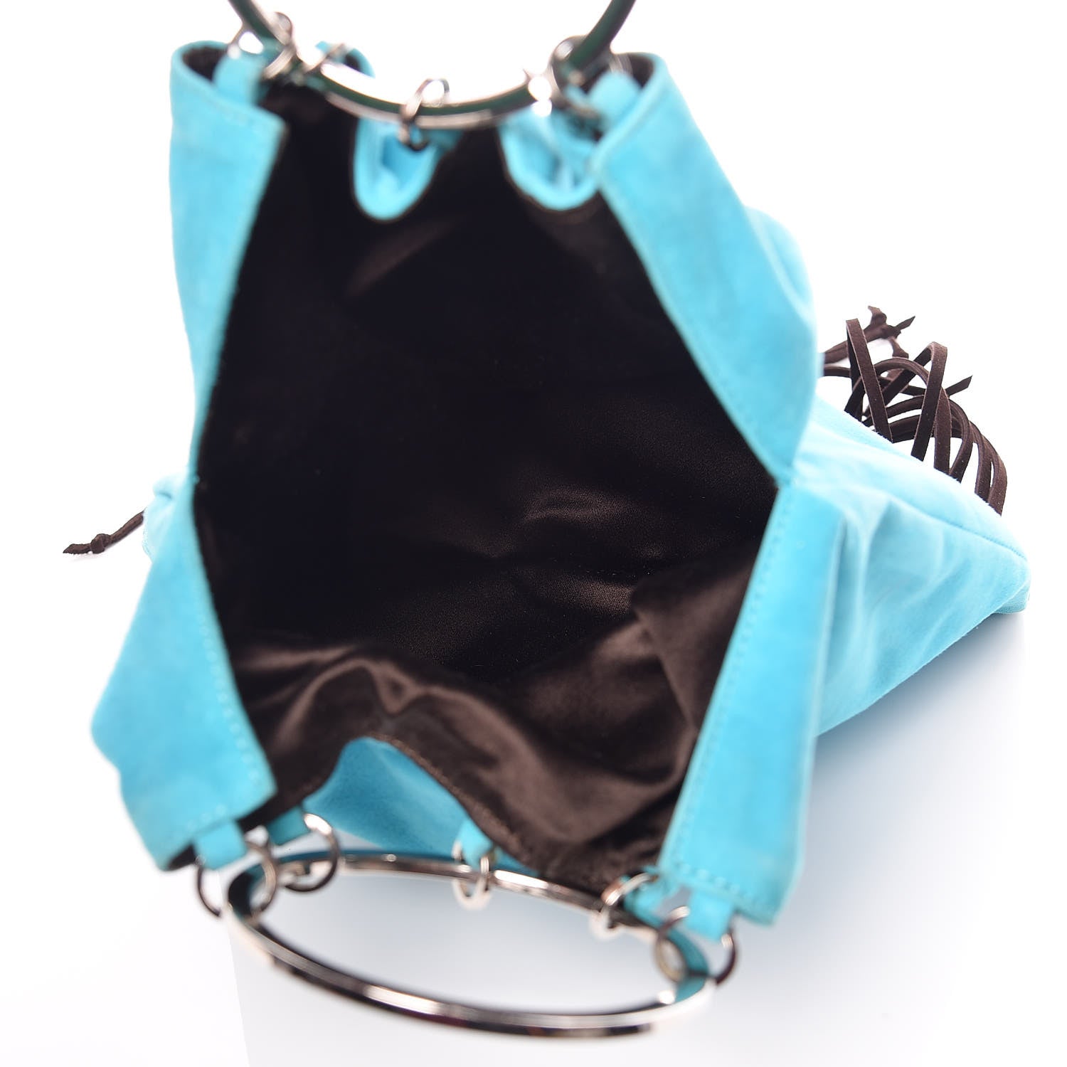 Valentino Garavani Suede Fringe Crystal Snake Ring Evening Bag Turquoise 5 of 11