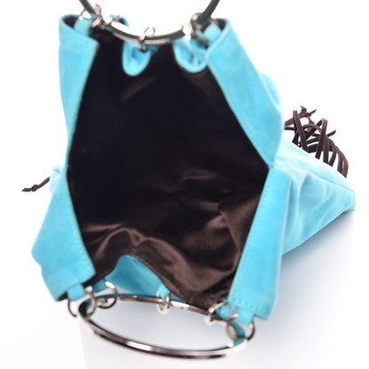 Valentino Garavani Suede Fringe Crystal Snake Ring Evening Bag Turquoise 5 of 11