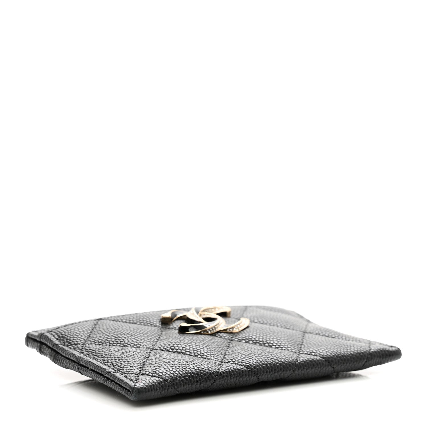 Chanel Caviar Quilted Crystal Enamel CC Card Holder Black 4 of 9