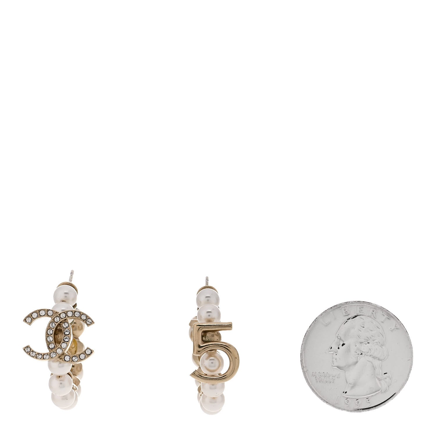 Chanel Crystal Pearl CC No 5 Hoop Earring Gold 2 of 5