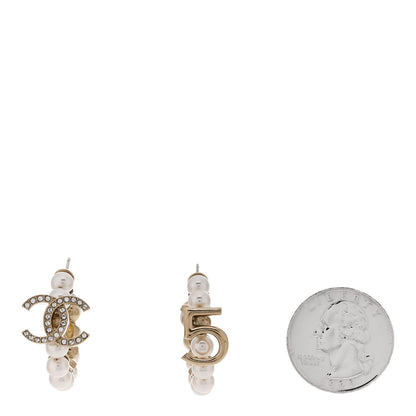 Chanel Crystal Pearl CC No 5 Hoop Earring Gold 2 of 5