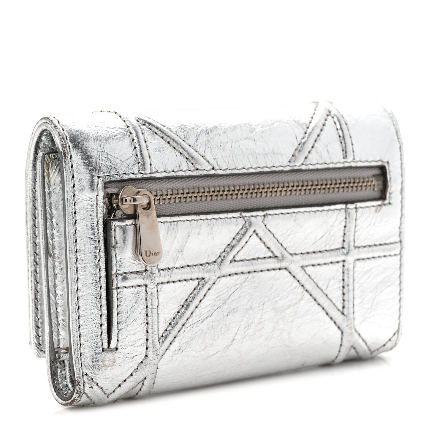 Ceramic Effect Deerskin Cannage Diorama Elancee Wallet Silver