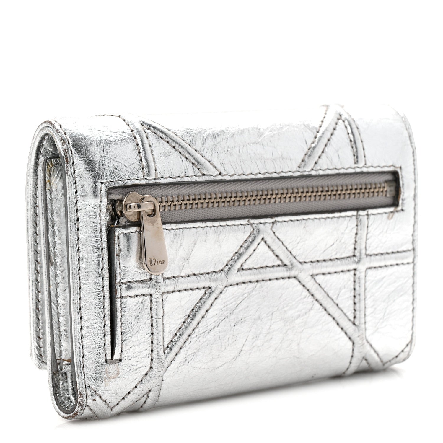 Christian Dior Ceramic Effect Deerskin Cannage Diorama Elancee Wallet Silver 3 of 9