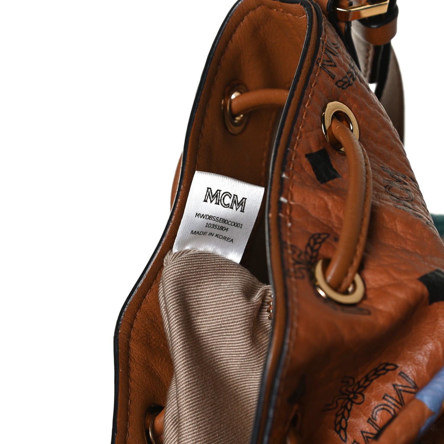 MCM Visetos Floral Print Small Drawstring Bucket Bag Cognac 7 of 14