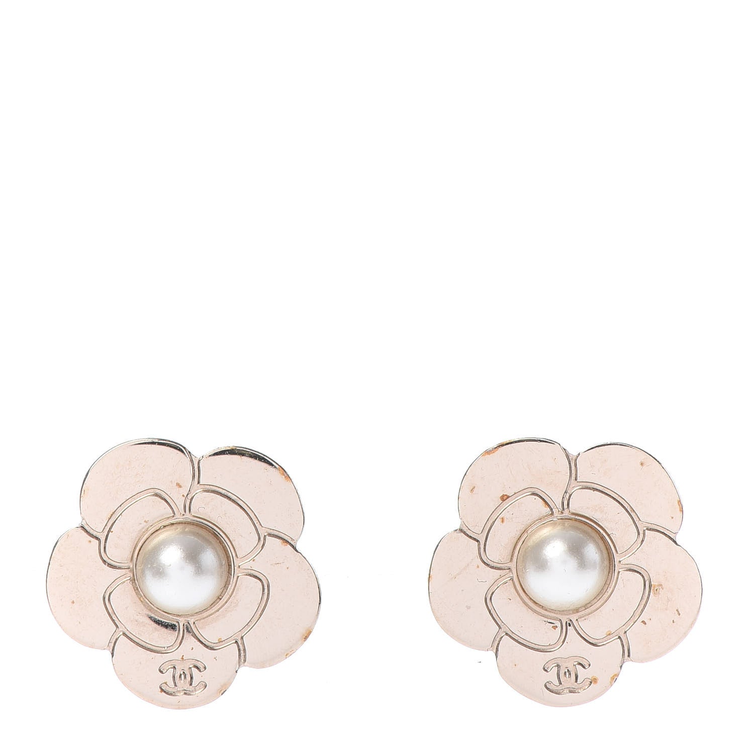 Chanel Pearl CC Camellia Earrings Gold 1 of 5