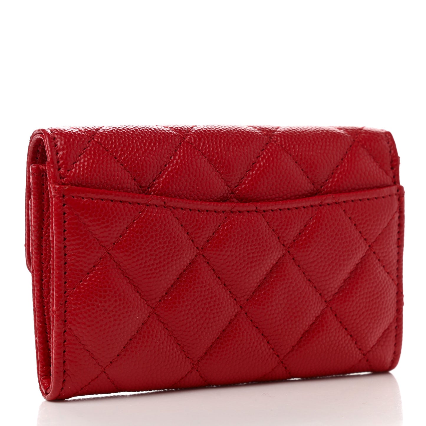 Caviar Quilted Flap Card Holder Wallet Red