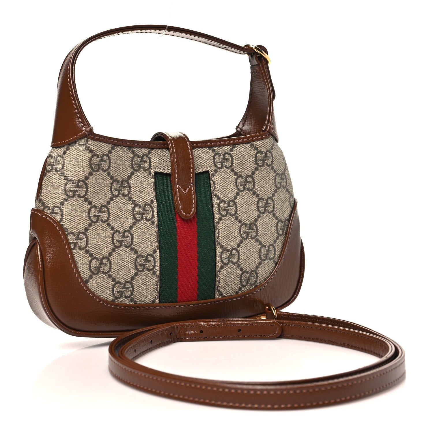 Gucci GG Supreme Monogram Azalea Calfskin Web Mini Jackie 1961 Hobo Beige Ebony Brown Sugar 3 of 10