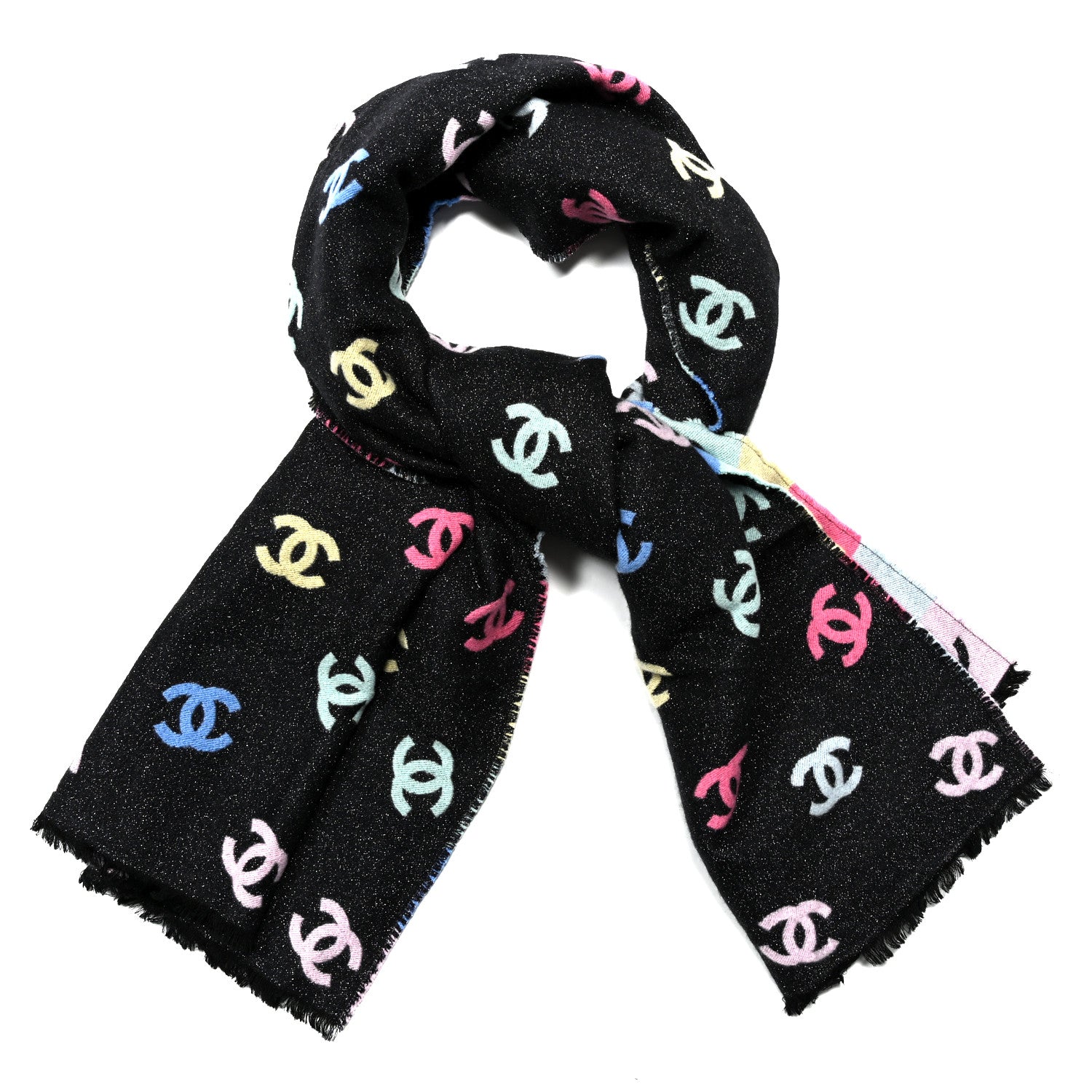 Chanel Cashmere Silk Wool CC Stole Black Multicolor 1 of 3