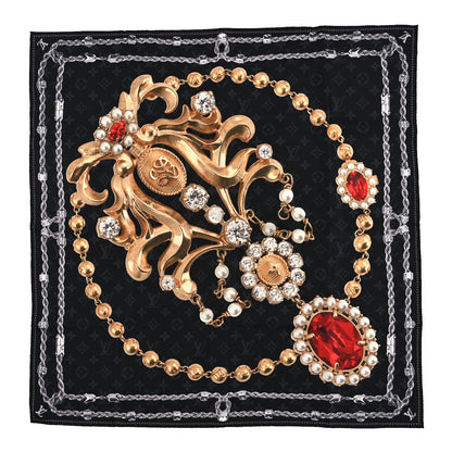 Louis Vuitton Silk LV Dynasty Brooch Square Scarf Black 1 of 3