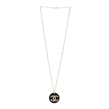 Chanel Pearl Resin CC Pendant Necklace Gold Black 3 of 5