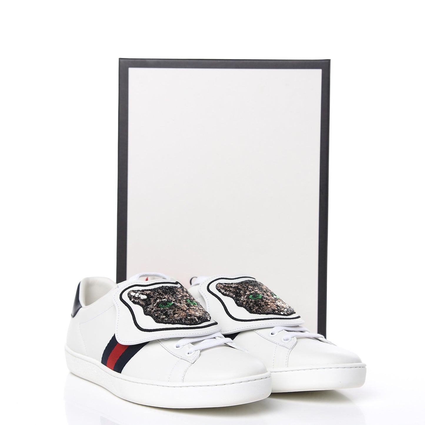 Calfskin Sequins Web Cat Womens Ace Sneakers 40 White