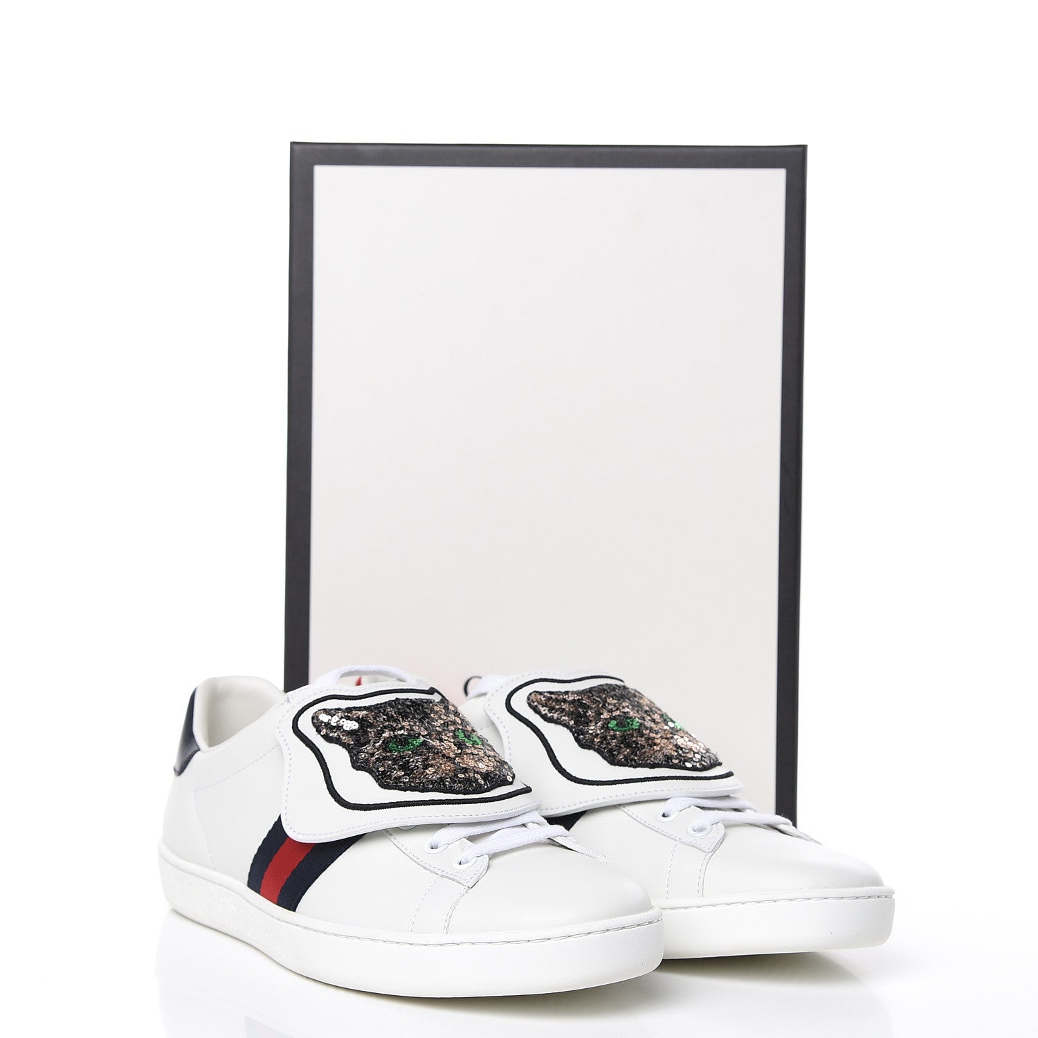 Gucci Calfskin Sequins Web Cat Womens Ace Sneakers 40 White 9 of 9
