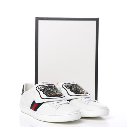 Gucci Calfskin Sequins Web Cat Womens Ace Sneakers 40 White 9 of 9