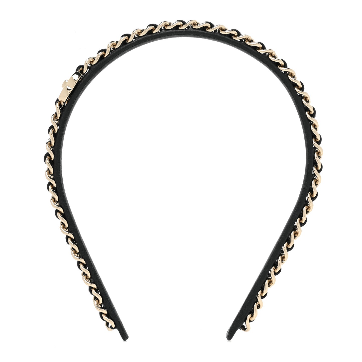 Metal Lambskin CC Turnlock Chain Headband Gold Black