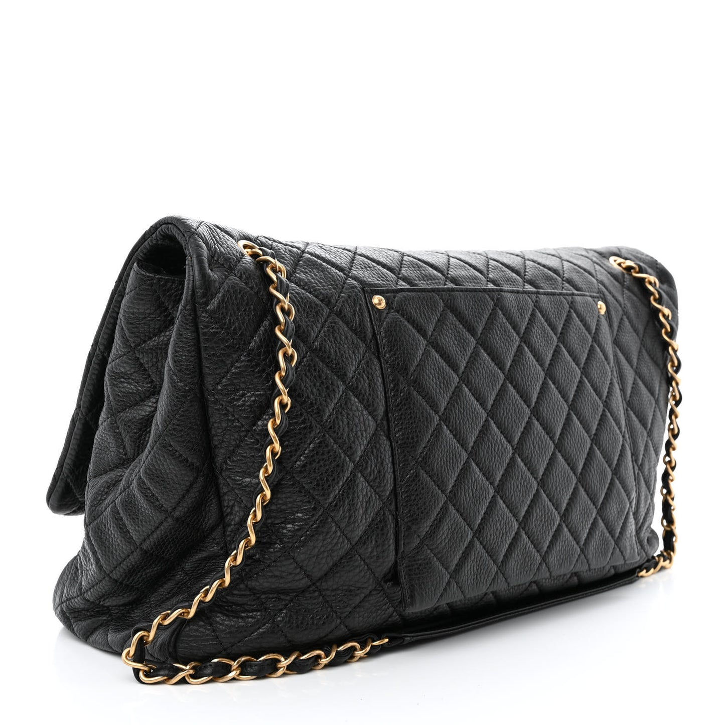 Calfskin Quilted XXL Travel Flap Bag Black