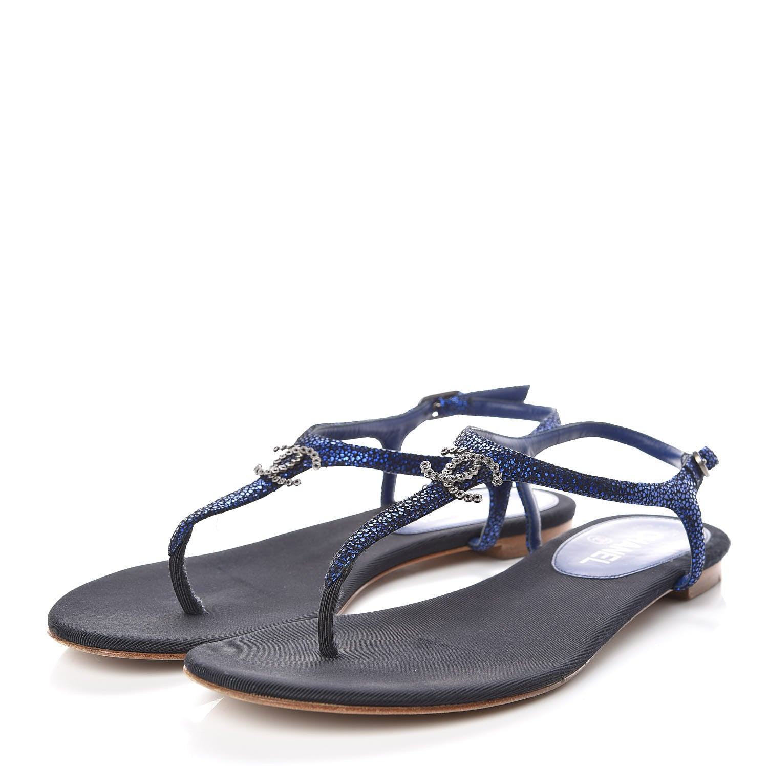Chanel Glitter CC Thong Sandals 39.5 Dark Blue 3 of 16