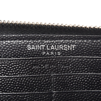 Saint Laurent Grain De Poudre Matelasse Chevron Monogram Zip Around Wallet Black 6 of 7