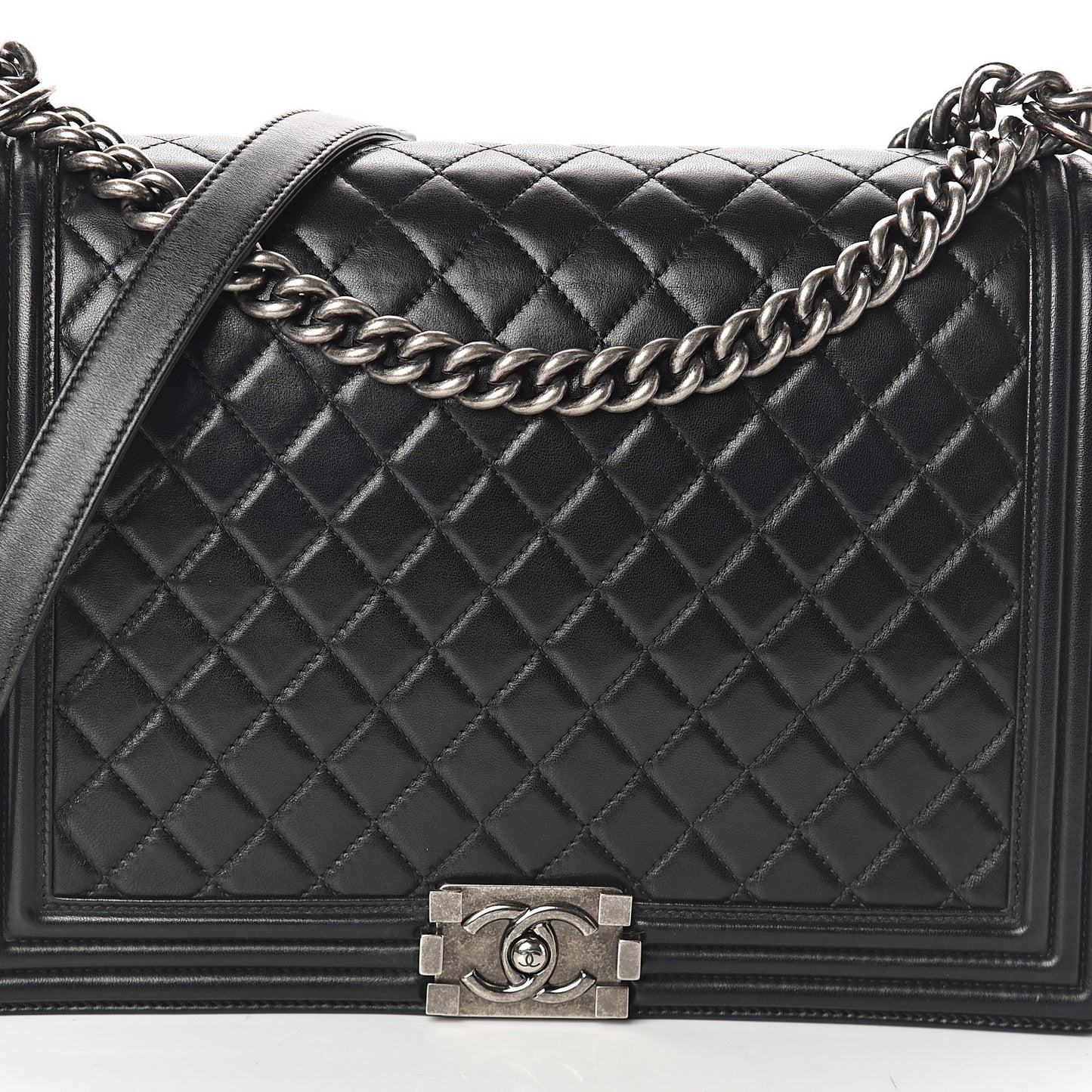 Lambskin Quilted Large Boy Flap Black
