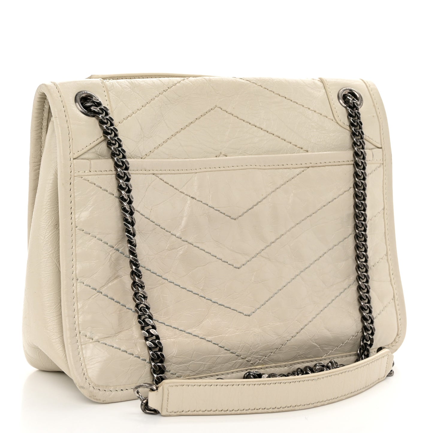 Crinkled Calfskin Matelasse Monogram Baby Niki Chain Satchel Blanc Vintage