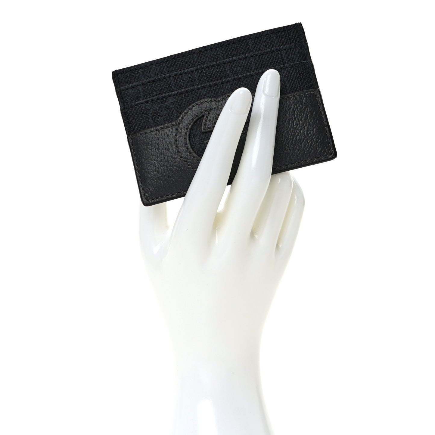 GG Supreme Monogram Textured Dollar Calfskin New Basket Card Holder Black Grey