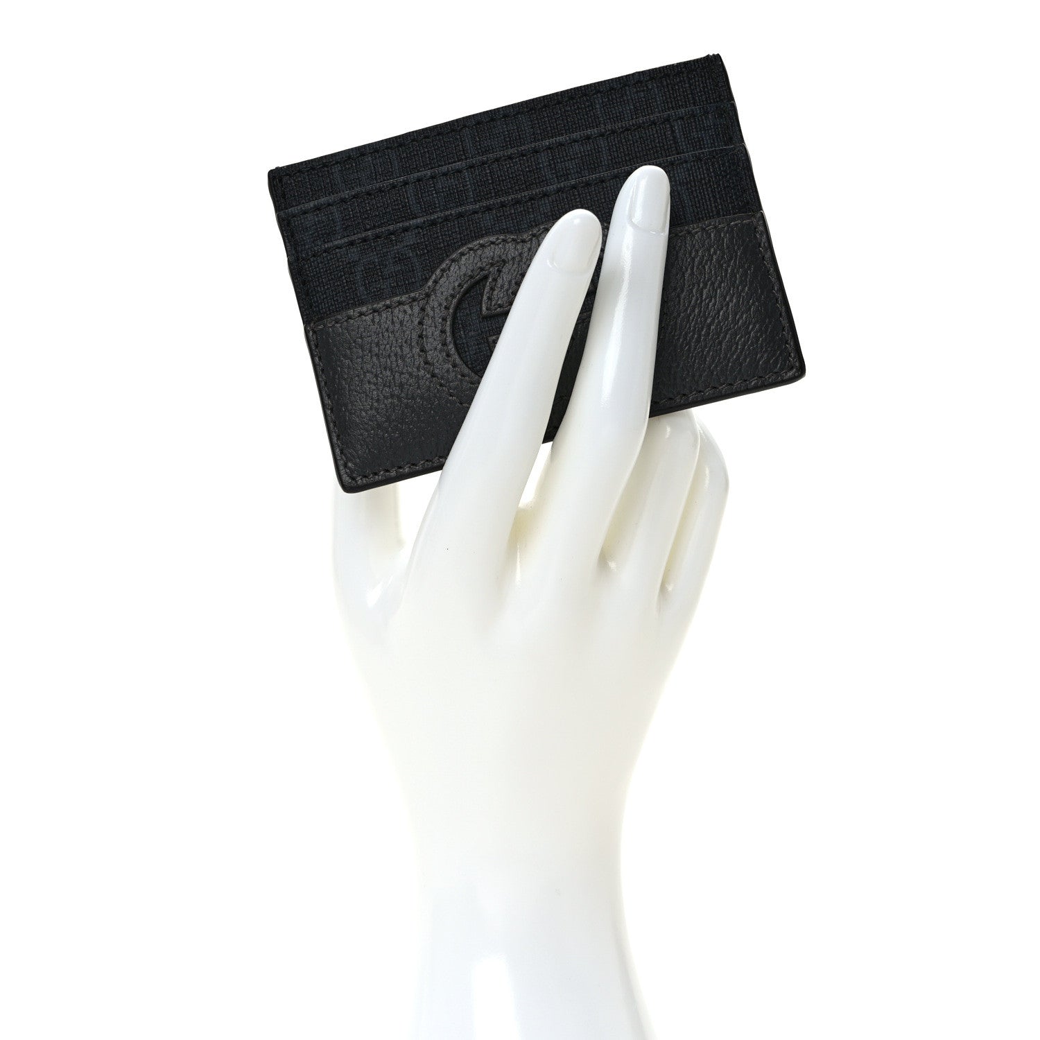 Gucci GG Supreme Monogram Textured Dollar Calfskin New Basket Card Holder Black Grey 2 of 7