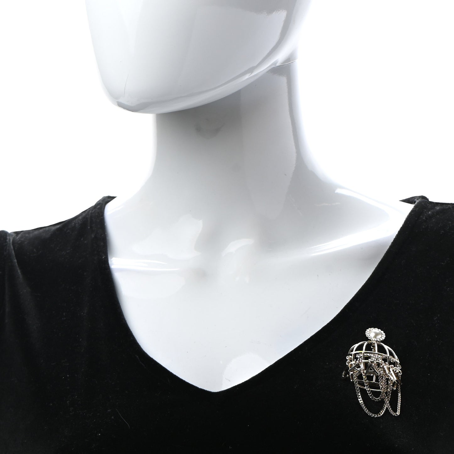 Pearl Crystal Birdcage Pin Brooch Light Gold