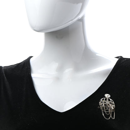 Chanel Pearl Crystal Birdcage Pin Brooch Light Gold 2 of 5