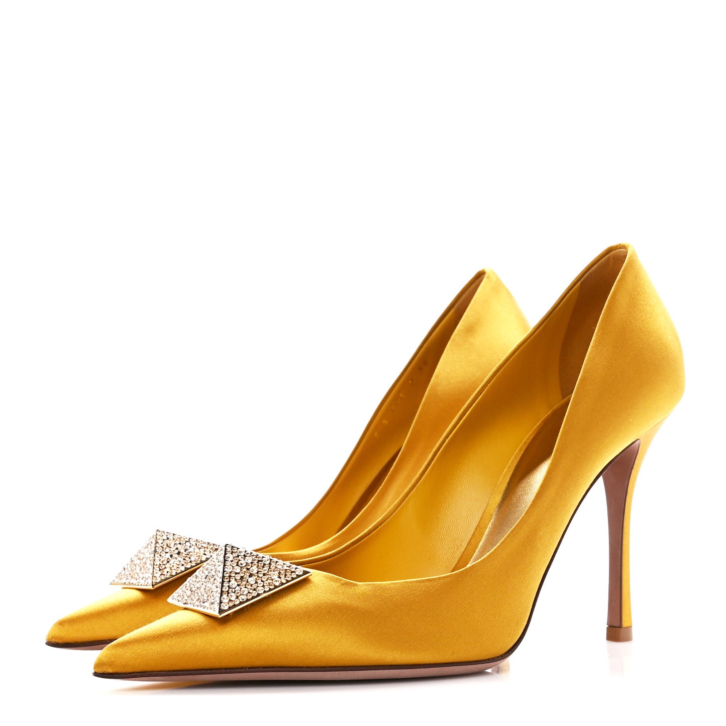 Satin Crystal One Stud 100mm Pumps 39 Gold Golden Shadow