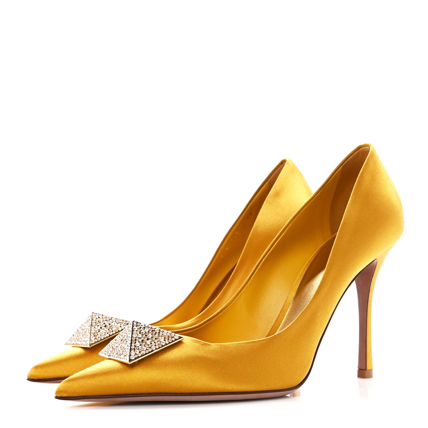 Valentino Garavani Satin Crystal One Stud 100mm Pumps 39 Gold Golden Shadow 3 of 9