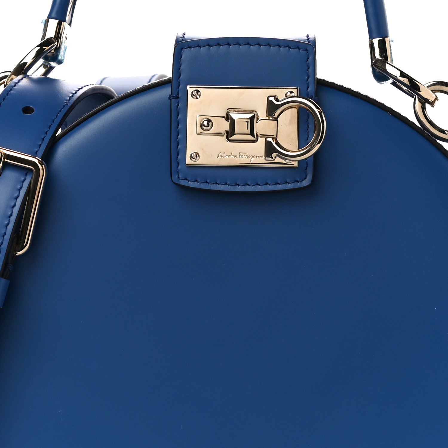 Salvatore Ferragamo Calfskin Round Studio Crossbody Blue 9 of 9