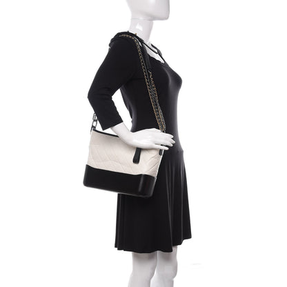 Chanel Aged Calfskin Quilted Medium Gabrielle Hobo Black White 2 of 10