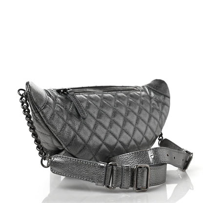 Chanel Metallic Calfskin Quilted Banane Waist Bag Fanny Pack Silver 3 of 10
