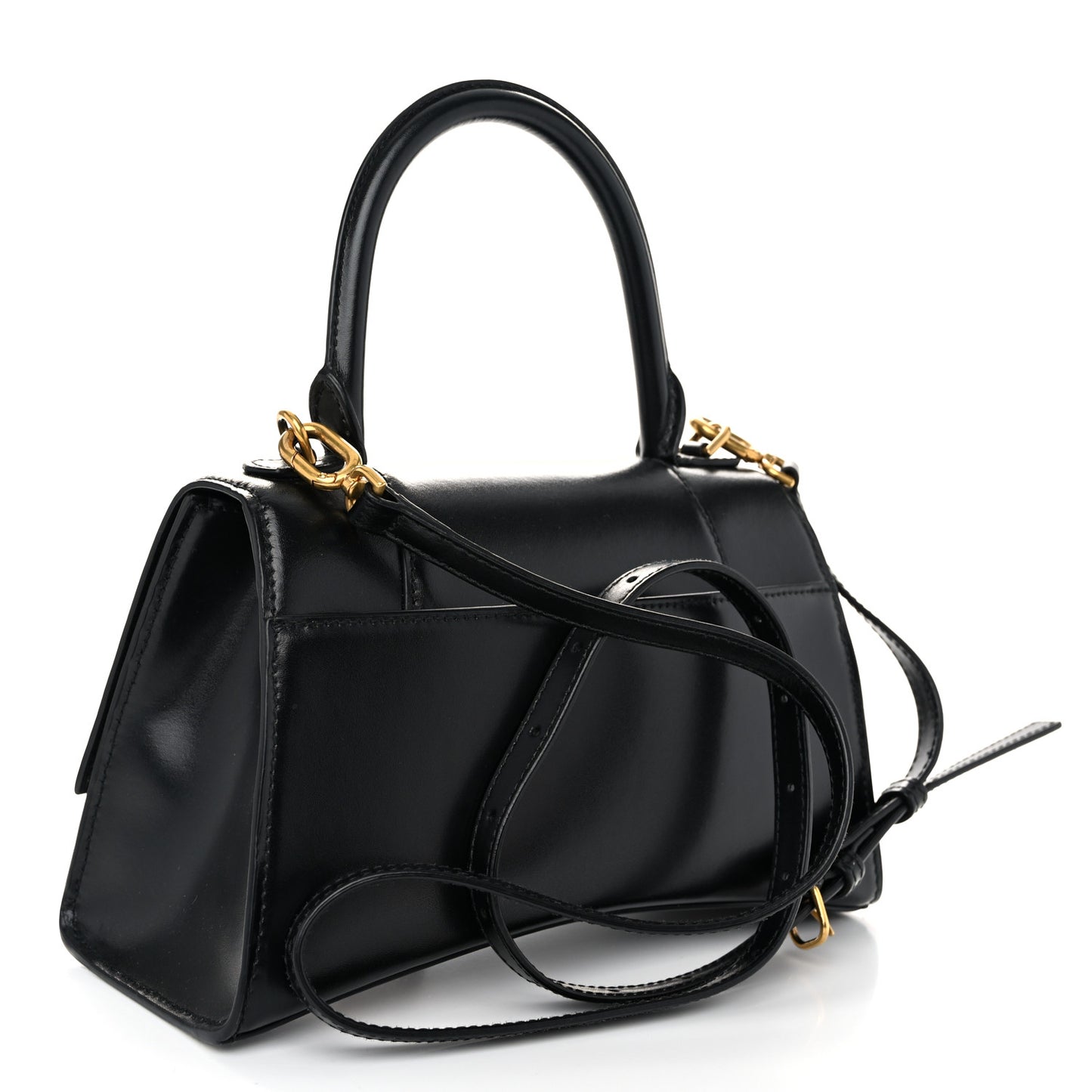 Shiny Box Calfskin Small Hourglass Top Handle Bag Black
