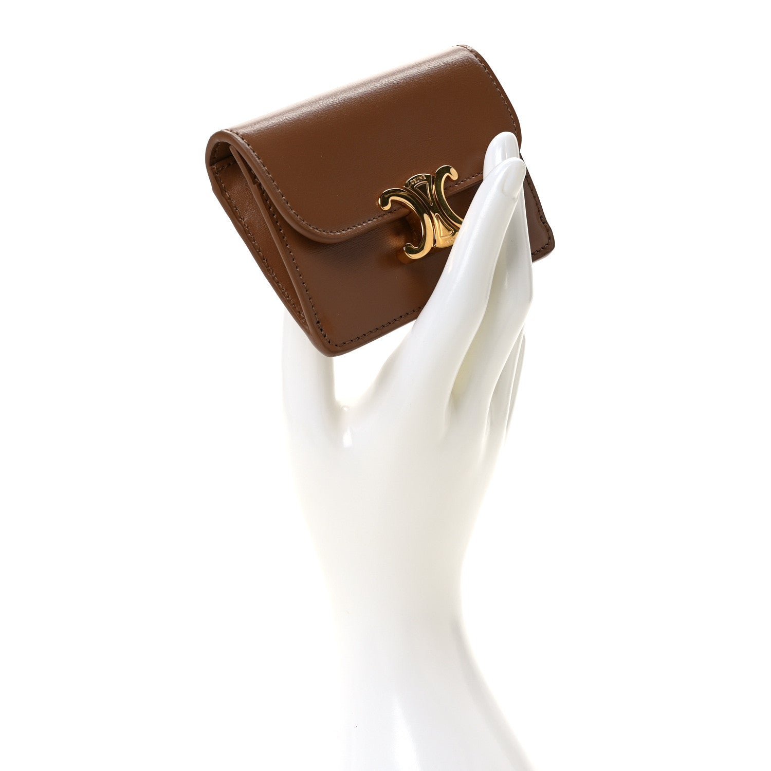 Celine Shiny Calfskin Triomphe Flap Card Holder Bronze 2 of 8
