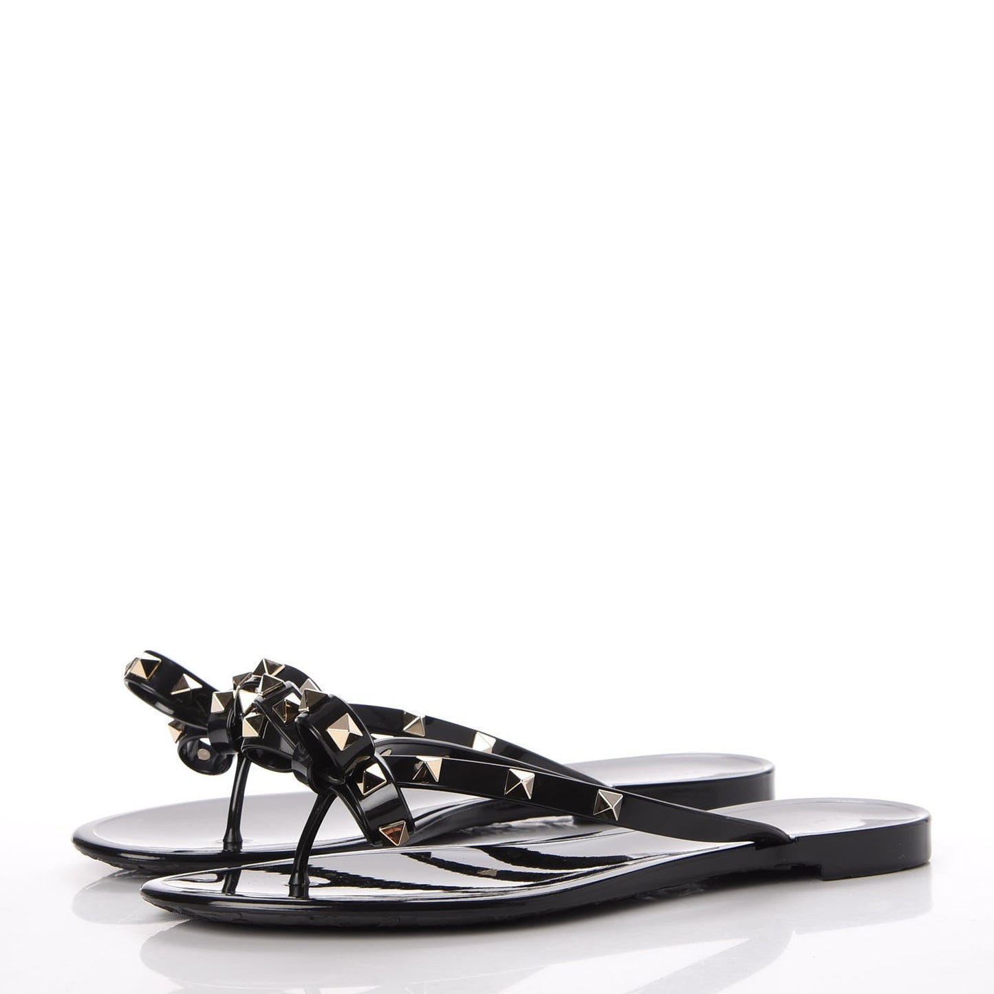 PVC Jelly Rockstud Bow Thong Sandals 40 Black