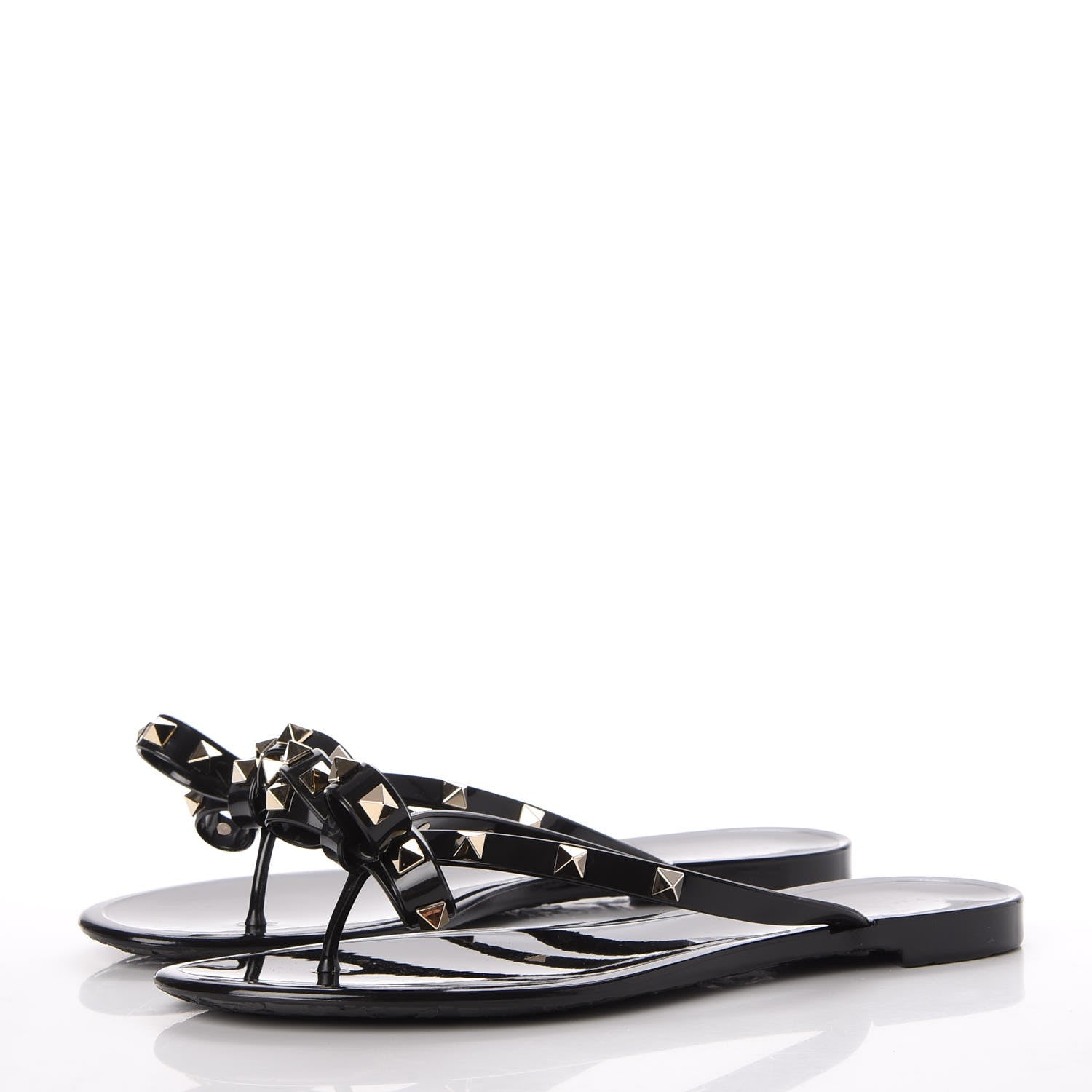 Valentino Garavani PVC Jelly Rockstud Bow Thong Sandals 40 Black 2 of 8