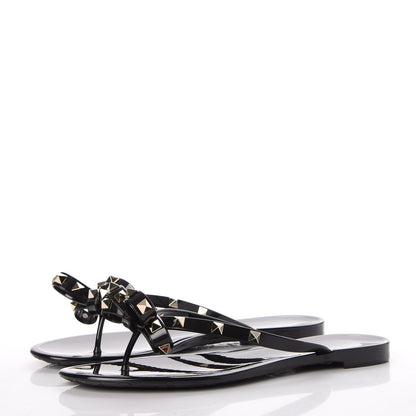 Valentino Garavani PVC Jelly Rockstud Bow Thong Sandals 40 Black 2 of 8