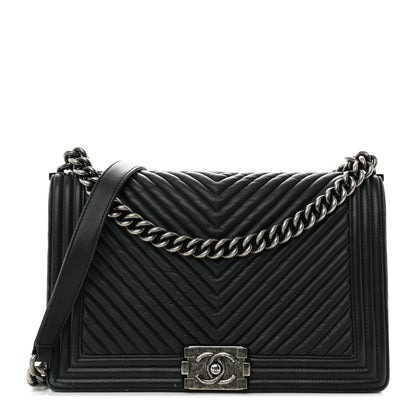 Chanel Calfskin Chevron Quilted New Medium Boy Flap Black 1 of 19
