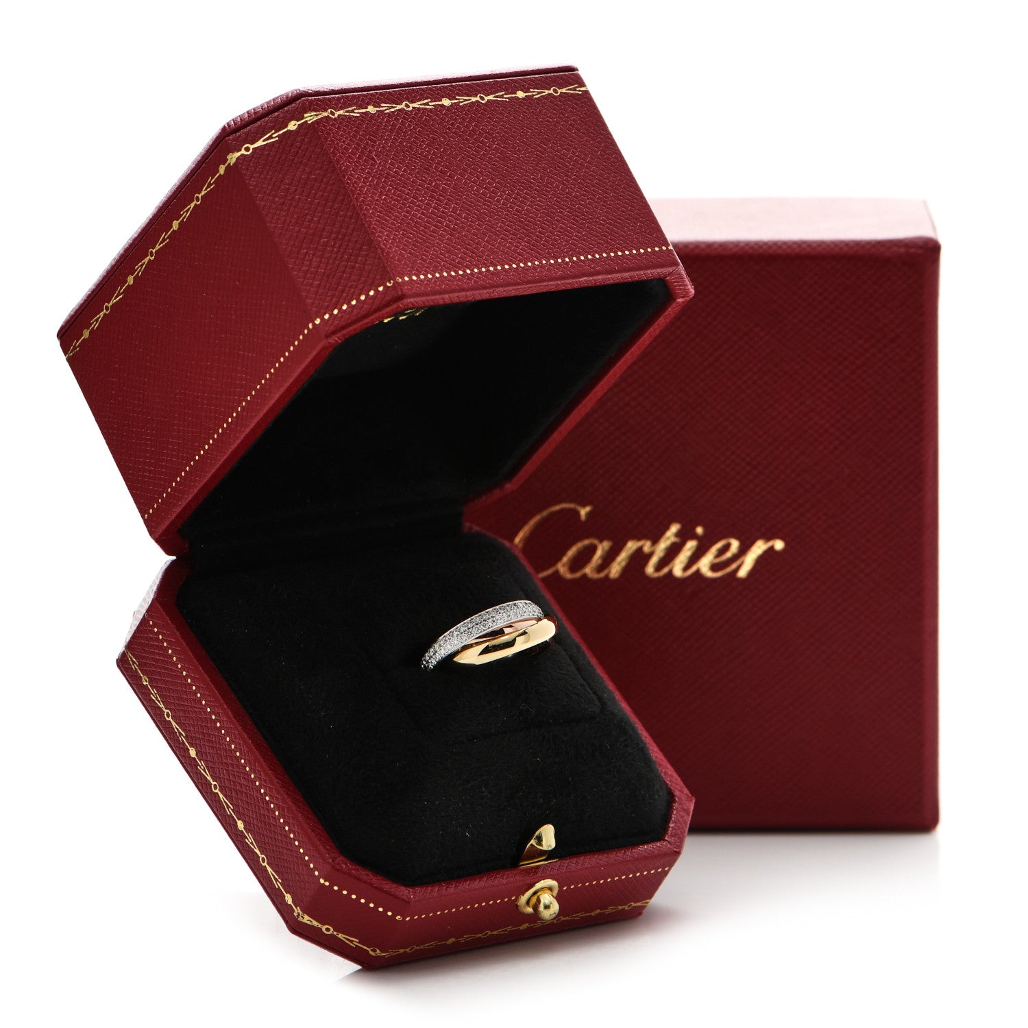 Cartier 18K White Yellow Pink Gold Diamond Small Trinity Paved Ring 48 4.5 5 of 5