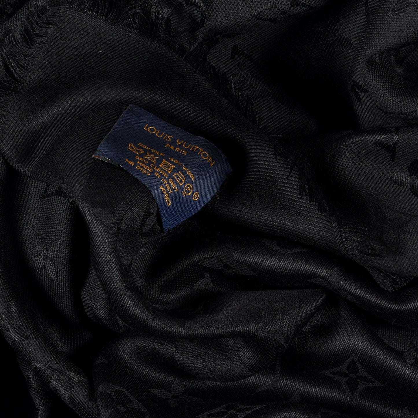 Silk Lurex Wool Monogram Shine Shawl Black