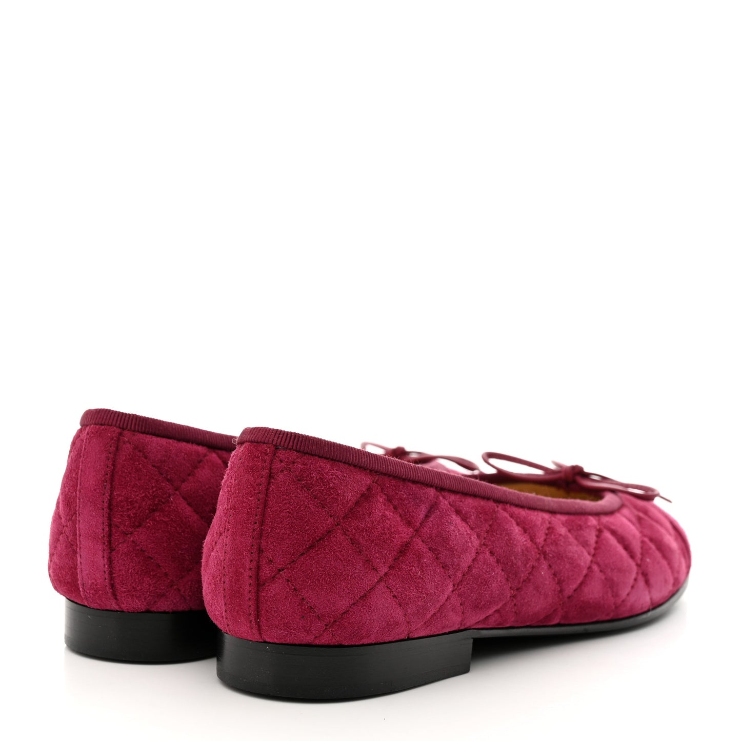 Suede Calfskin Quilted Cap Toe CC Ballerina Flats 37 Dark Pink