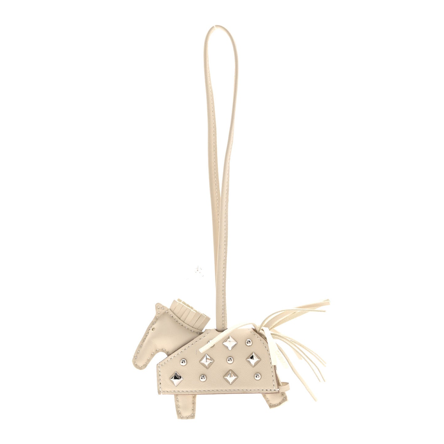 Milo Lambskin Studded Grigri Rodeo Robeo Rock Horse Bag Charm PM Craie