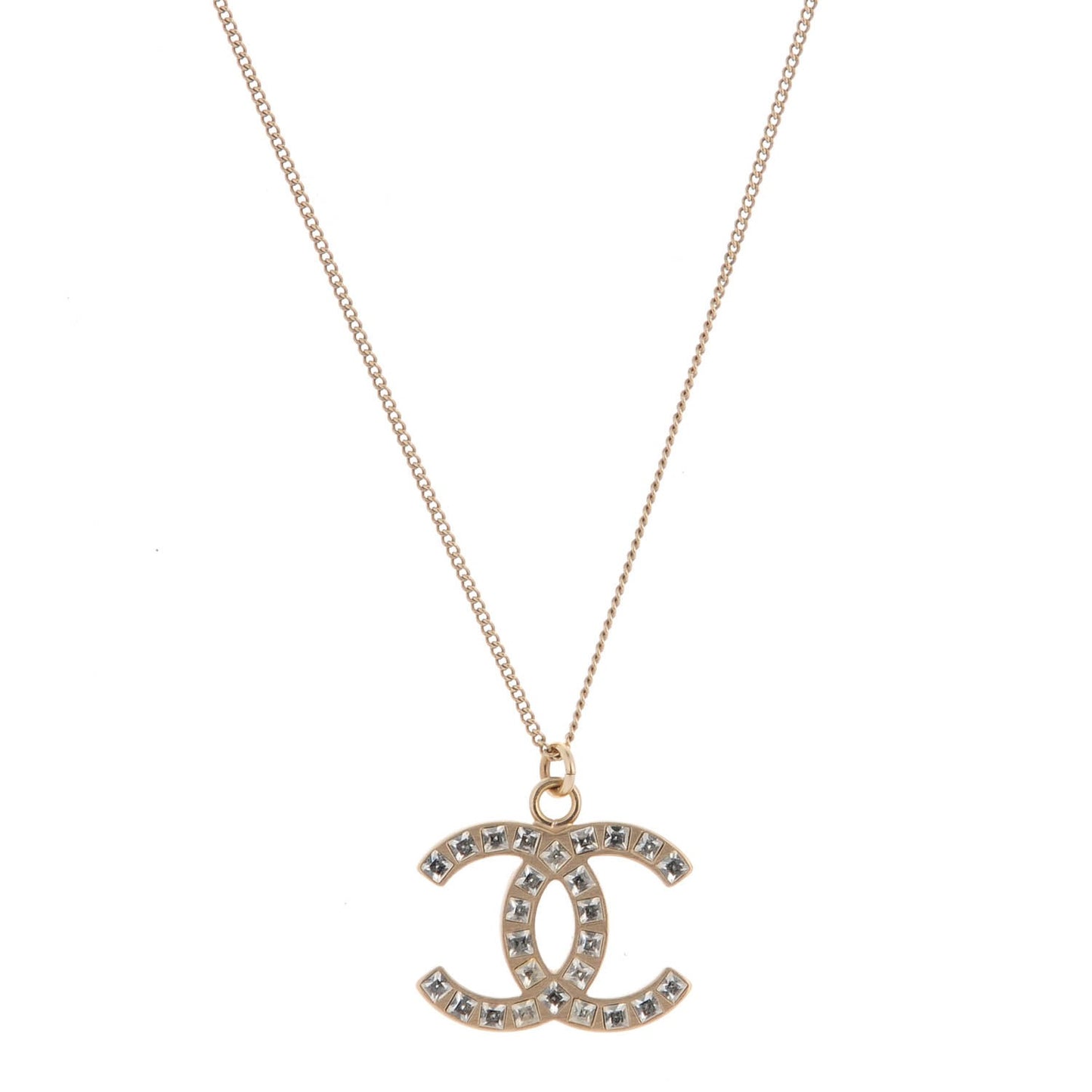 Baguette Crystal CC Necklace Gold